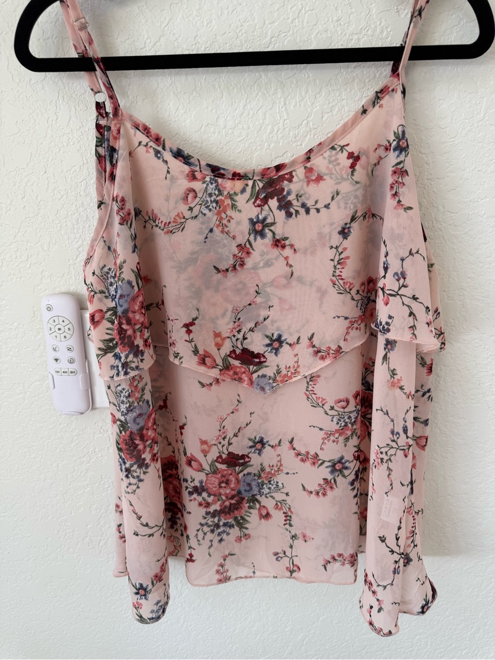 Blush Floral Cold-Shoulder Camisole with Ruffle Overlay